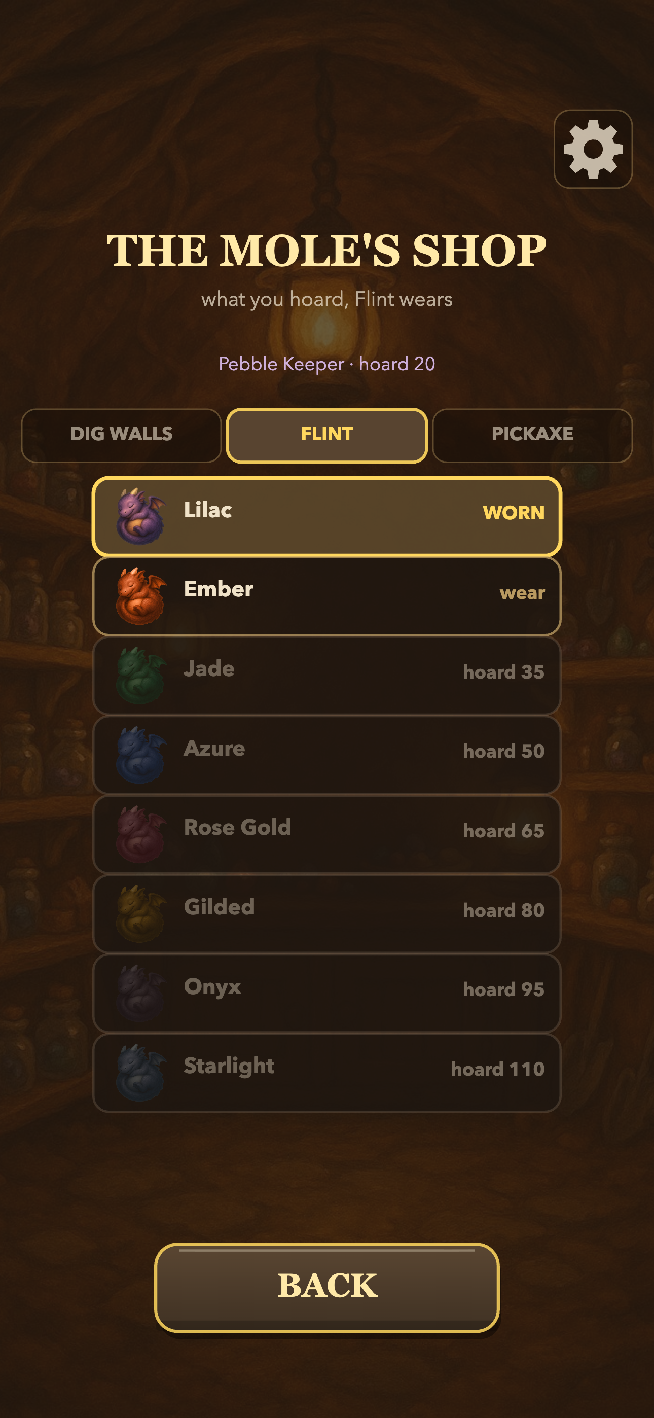 Flint wardrobe showing dragon coats unlocked through permanent hoard progress