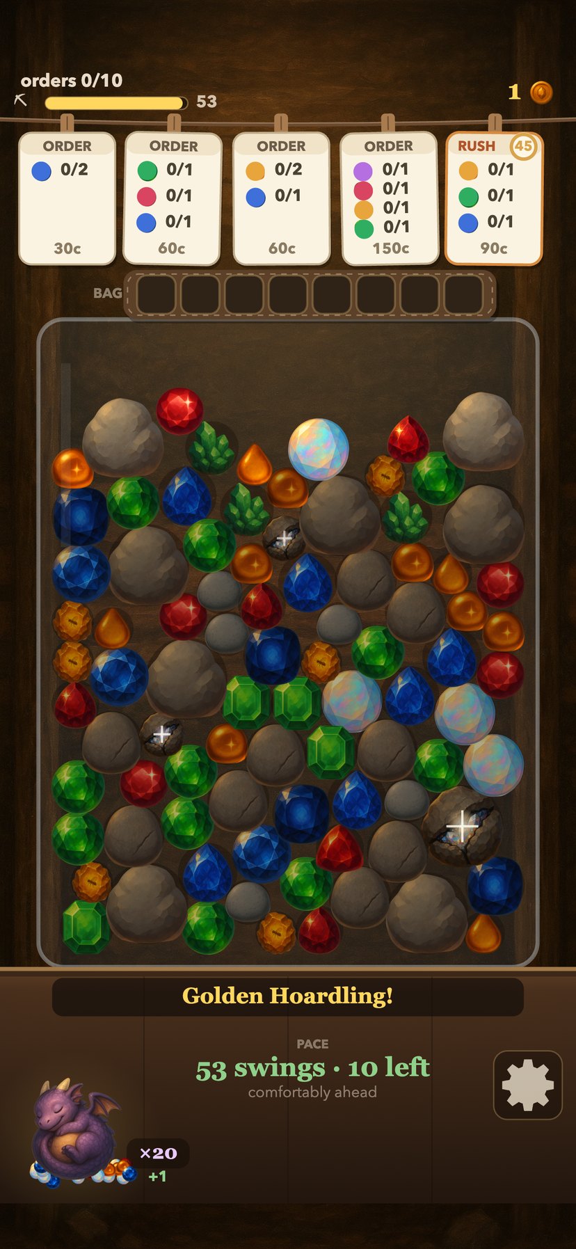 The Golden Hoardling milestone fires as the twentieth gem joins the dragon's hoard