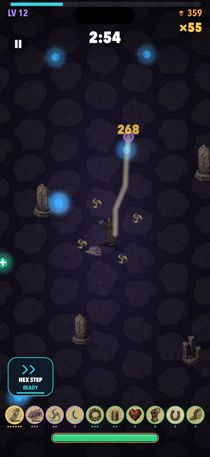 Nyx firing an evolved Storm Conduit lightning strike at an enemy, with a visible stun ring.