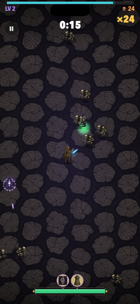 The hunter loosing Arcane Bolt across the Ossuary as skeletons close in