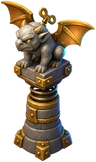 A winged stone gargoyle crouched on a spring-loaded pedestal