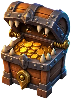 A toothed treasure chest full of coins