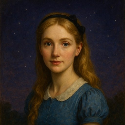 Alice, painted in oils and lit from one side.