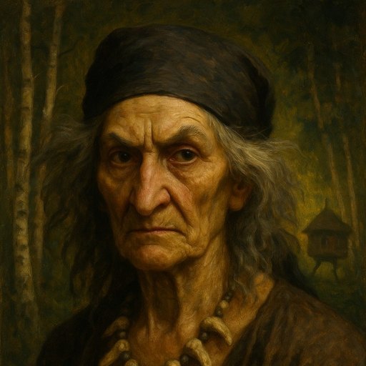 Baba Yaga, painted in oils and lit from one side.