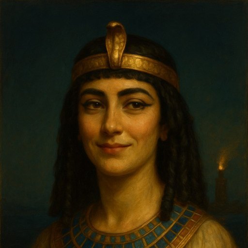 Cleopatra, painted in oils and lit from one side.