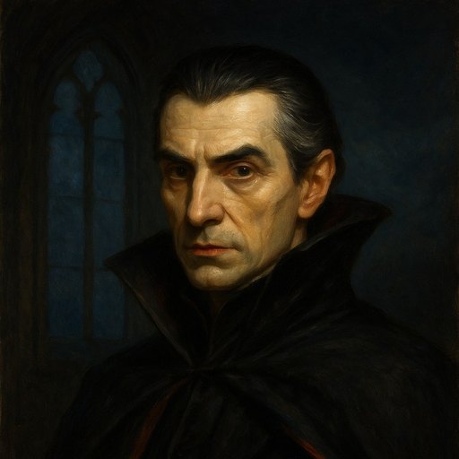Dracula, painted in oils and lit from one side.