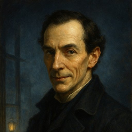 Sherlock Holmes, painted in oils and lit from one side.
