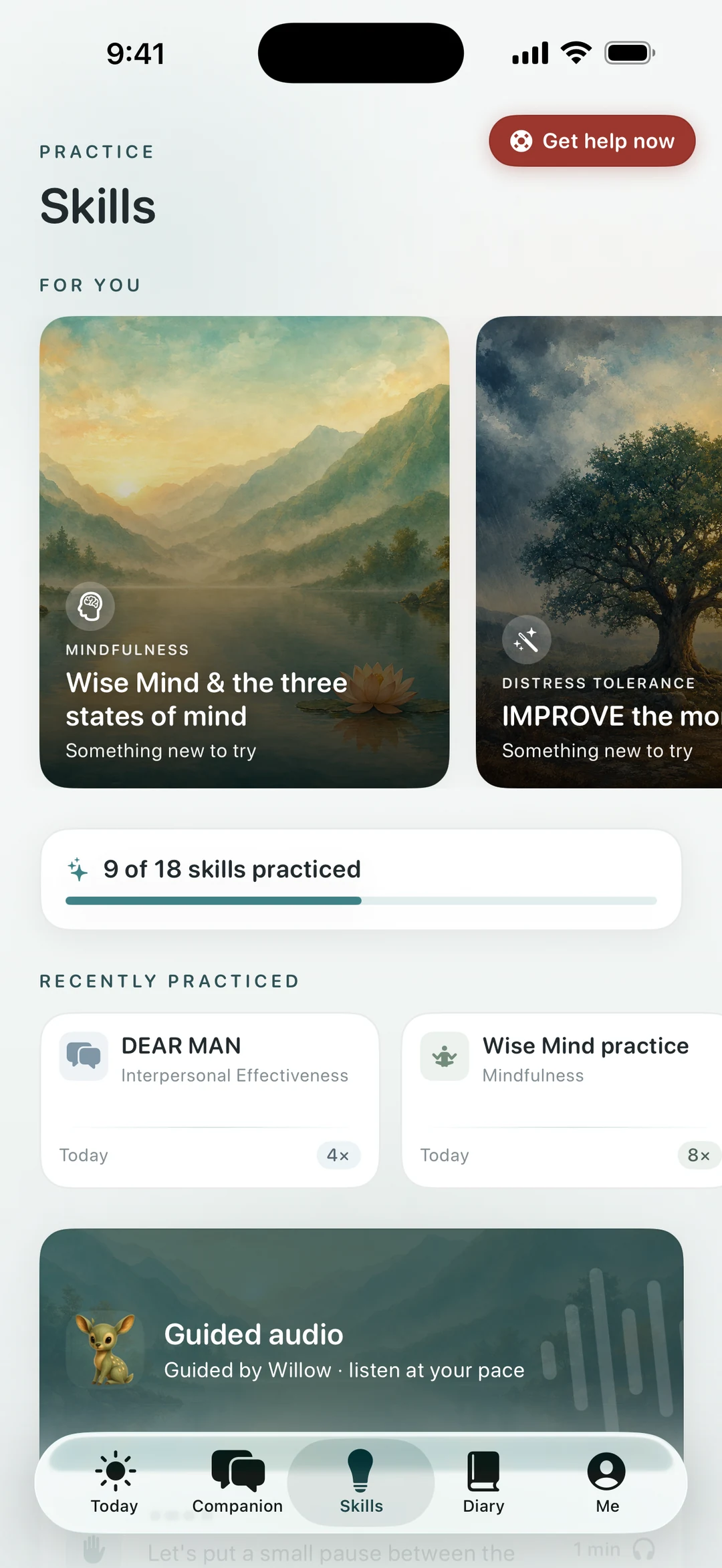 Quietoak Skills library and practice history
