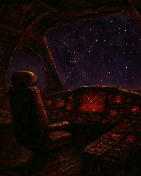 Ironbridge Drift — a derelict cargo ship adrift between stars, painted cover