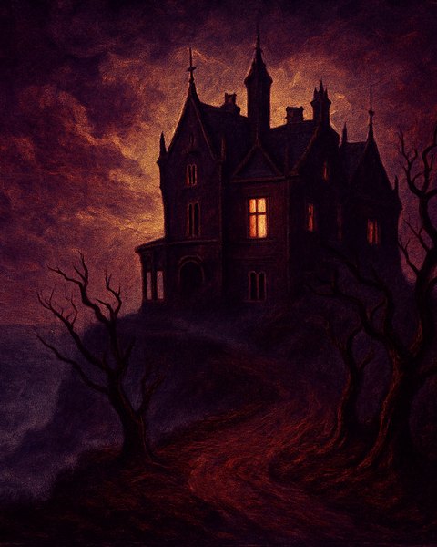 Veilkeep Manor — a brooding gothic manor at dusk, painted cover