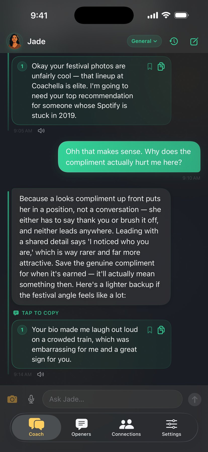 Jade explains why a looks-first compliment falls flat and rewrites it