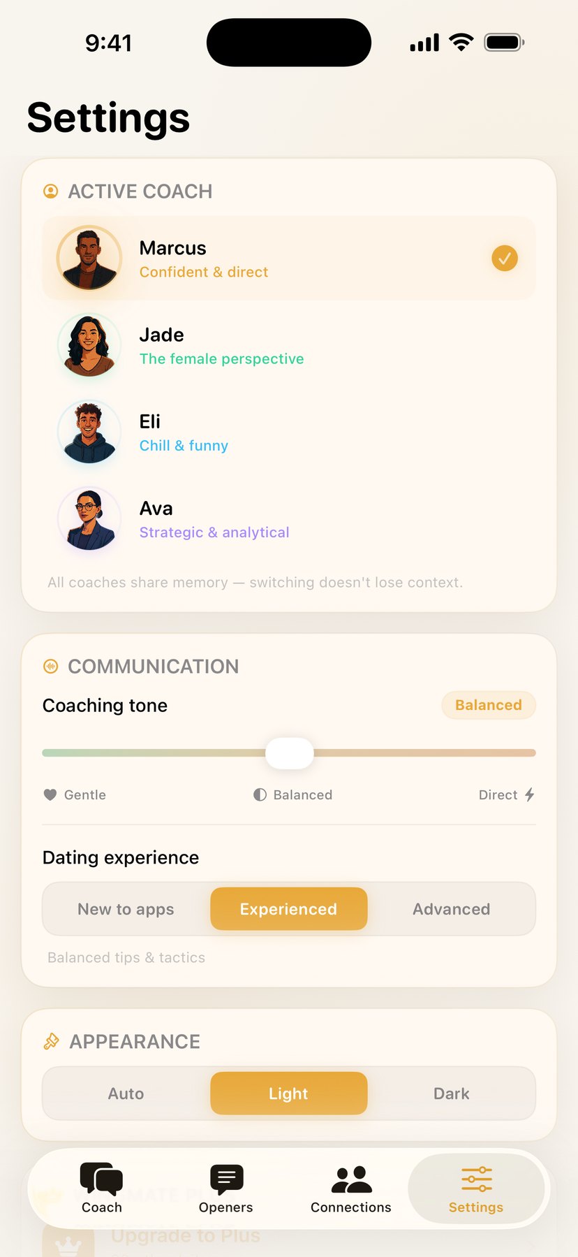 Settings in light mode